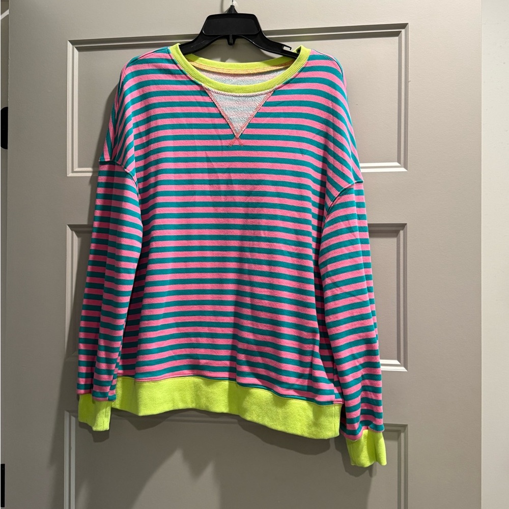 FP Lookalike Striped Pink and Blue Sweater with Neon Accents